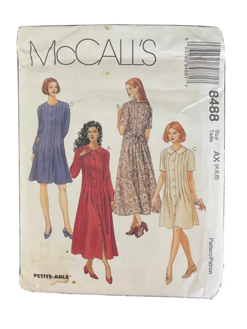McCall's 8488 Women's 1990s Sewing Pattern Dress Size 4 6 8