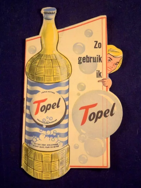 Ancienne publicité papier bouteille nettoyant TOPEL années 50 Bruxelles