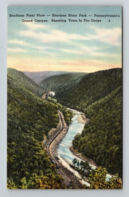 Harrison State Park PA- Pennsylvania, Train by the River, Vintage Postcard