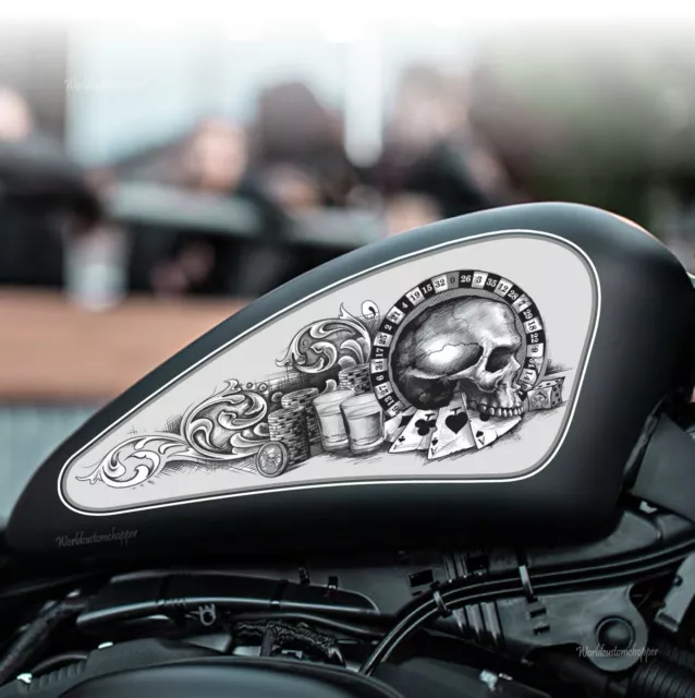 Adhésifs Autocollant Harley Davidson " Tete de Mort Poker " Réservoir Moto