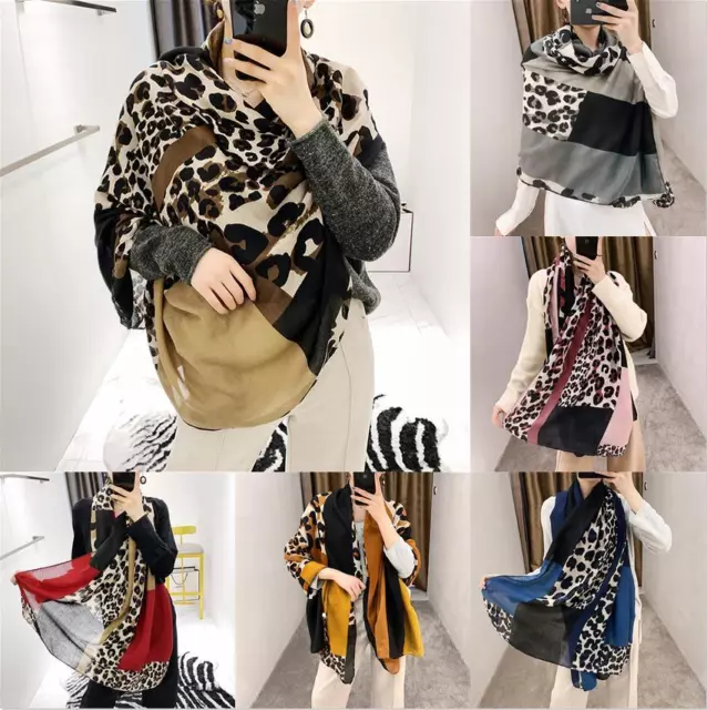 Leopard Print Ladies Long Scarf Shawl Cashmere Stole Blanket Wrap Animal Women