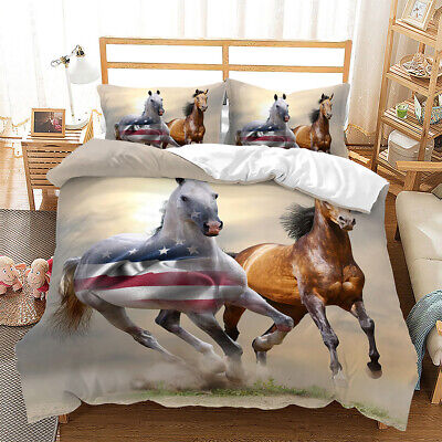 Animal Horse American Duvet Cover Pillowcase Twin Queen Quilt Cover Bedding Set