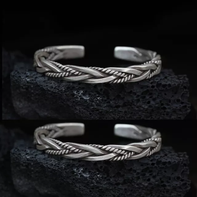 Cuff Handmade Vintage Twisted Bracelet Men Open Bangle 925 Sterling Silver