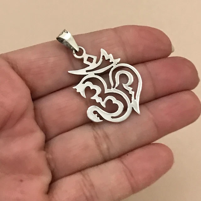 Mexican 925 Silver Taxco Hindu Ohm Om Aum Hindu Krishna Mantra Yoga Big Pendant