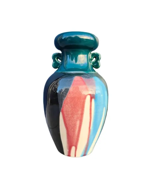 Vintage Studio Art Hand Painted Pottery Drip Glazed Multicoloured Amphora Vase