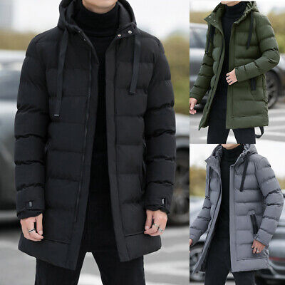 Mens Winter Warm Cotton Jacket Ski Snow Thick Hooded Long Puffer Coat Parka