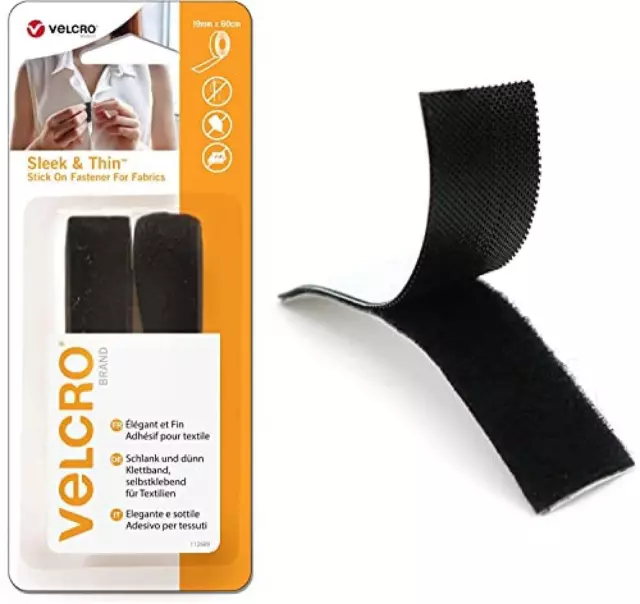 TG. 19MM X 60cm) VELCRO® Brand, Elegante e sottile fissaggio per tessuti