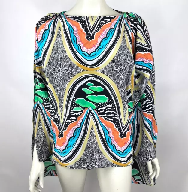 Jim Thompson Silk Short Wrap Kaftan Women 10 NWOT Hi Low Abstract Tunic Top