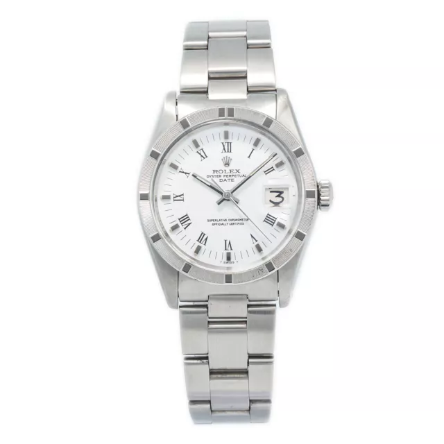 Rolex Oyster Perpetual Date 1500 Stainless Steel White Roman Dial Watch 34mm