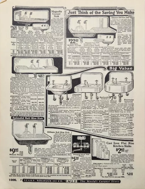 1927 Sears Roebuck Catalogue Sinks Ad