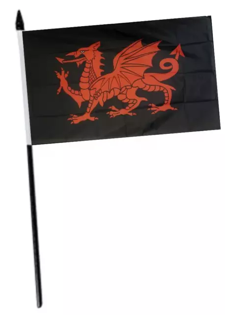 Welsh Dragon Black Hand Waving Flag 6" x 4" - Wales