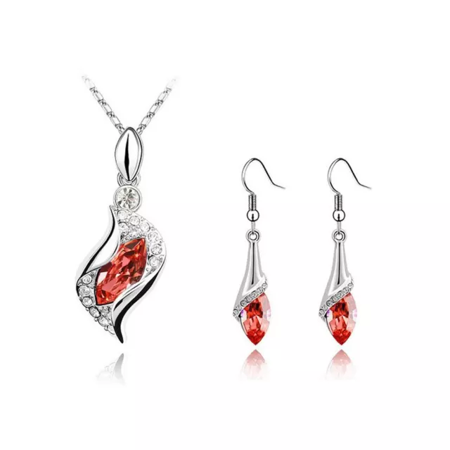 Women's Girls Beautiful Red Stone Necklace & Earrings Jewellery Set UK Seller