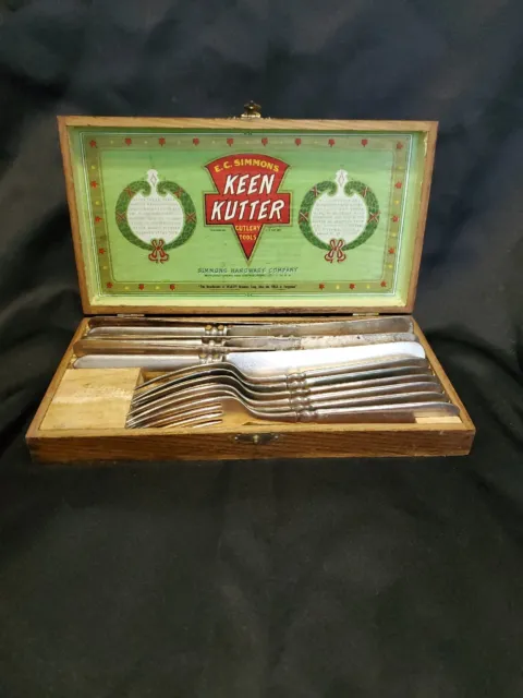 ST LOUIS KEEN KUTTER WOOD CASE E C SIMMONS CUTLERY Set fork knife silverware