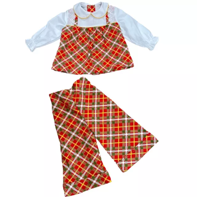 VTG 70’s Yardbritches Editex PLAID 2 piece Bell Bottom EUC Rare KID TODDLER 12M