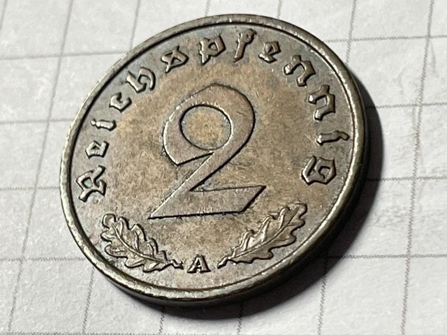 GERMAN WW2  2 Reichspfennig  1936 A   SWASTIKA ( Copper ) Rare !!!!!