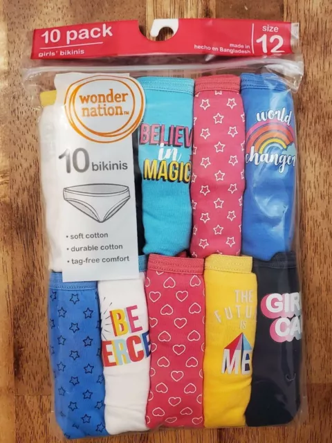 Wonder Nation Girls Hipster Underwear, 10 Pack Panties, Assorted Colors