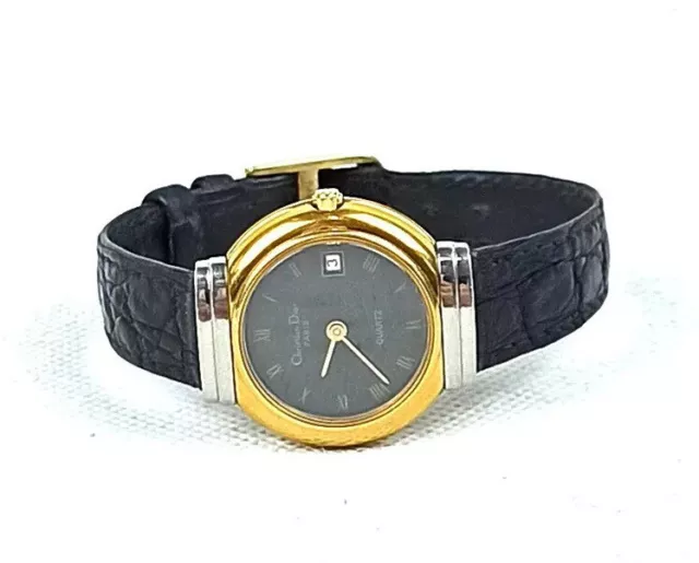 Christian Dior Paris Watch Vintage Black Moon Wristwatch Luxury Amazing Round