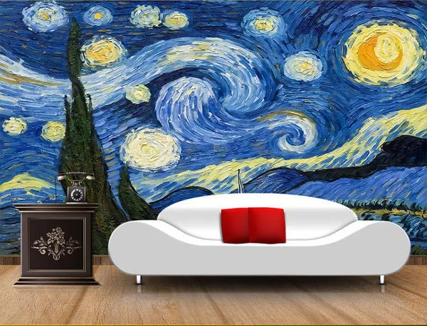 3D Starry Night Van Gogh Art Full Wall Mural Photo Wallpaper Printed Home Decor