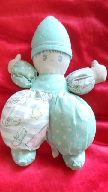 Doudou peluche poupée bonhomme oscar toys 30 cm bleu vert blanc pois USA