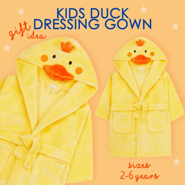 Kids Boys Robe Girls Dressing Gown Duck Animal 2-3 3-4 4-5 5-6 Years Fleece Soft