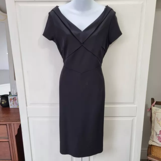 Reiss Black Agustini Dress UK 16 Fitted Bandage Style Occasion Knee Length