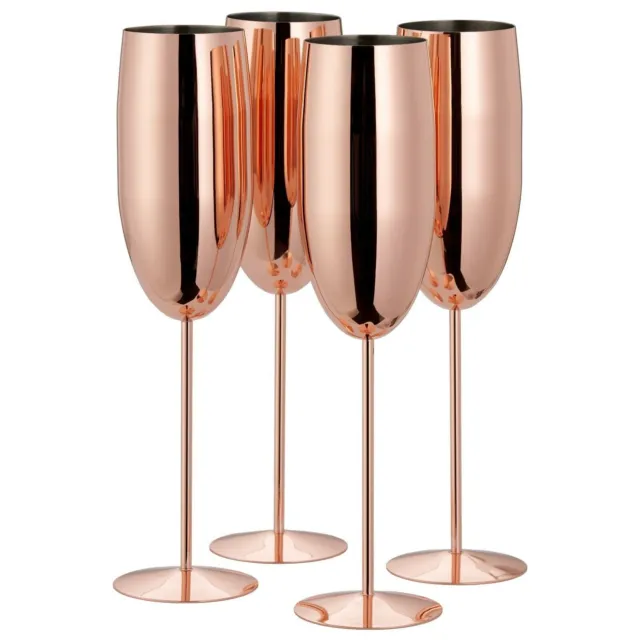 Champagne Glasses Prosecco Flutes Set of 4 Stainless Steel Rose Gold 285ml UK