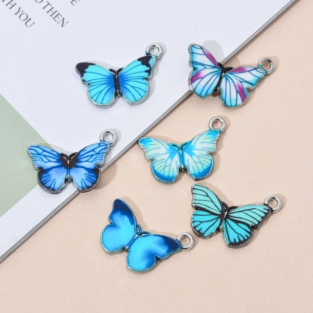 Armband Anhänger von Tieren Blaue Emaille Schmuck von Hand Schmetterling Charme