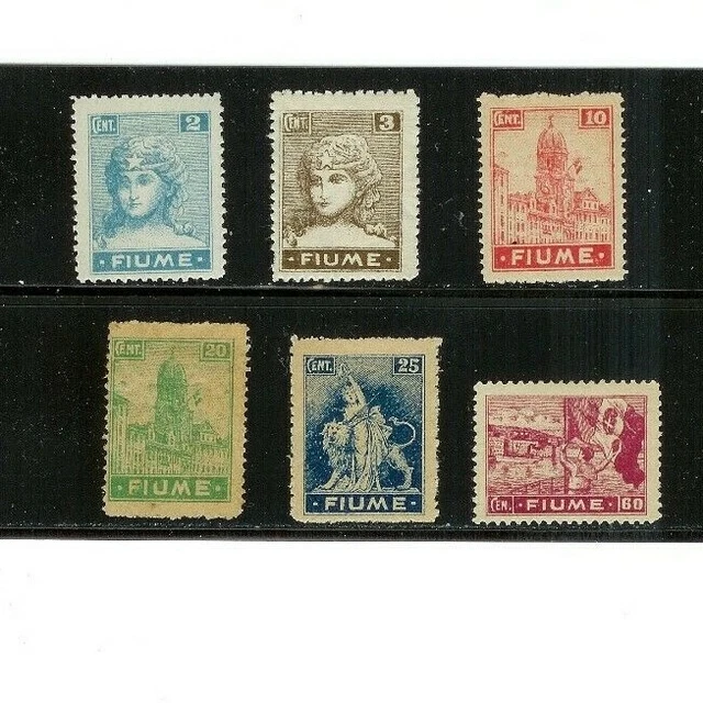 FIUME Stamps  # 27, 28, 30a, 32a, 33 & 38  (6)  MVLH  F-VF    1919 issue