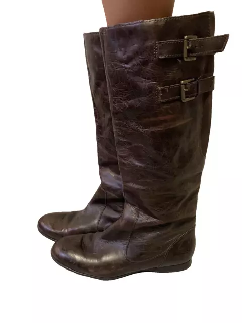 Enzo Angiolini Leather Ridding Boots Womens 7.5 M Brown Buckle Knee High