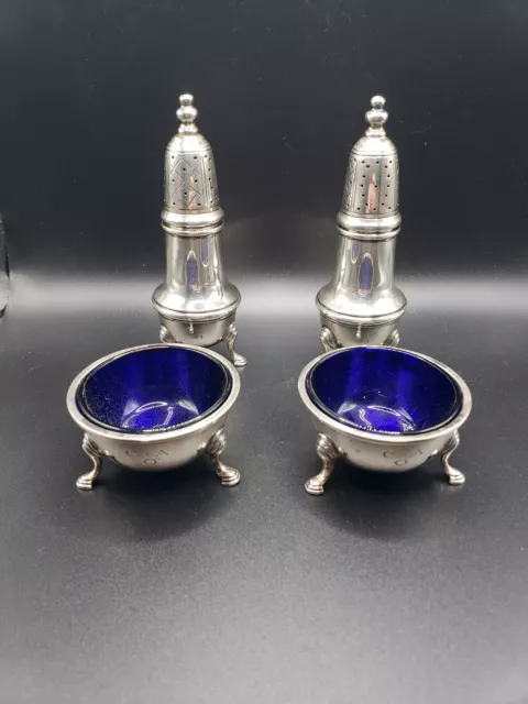 vintage Cartier and Redlich Co Sterling Silver Salt Cellars and Pepper Shakers