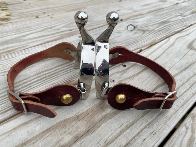 Ladies SS Ball End Short Shank Western Spurs w Weaver Leather Straps