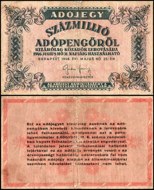 Hungary 100 Million Adopengo, 1946, P-142a, Used