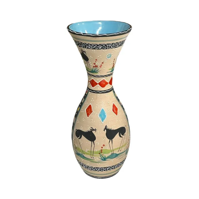 VTG Italian Pottery Ceramic Vase Gualdo Tadino 197 Courtly Check Horses Colorful