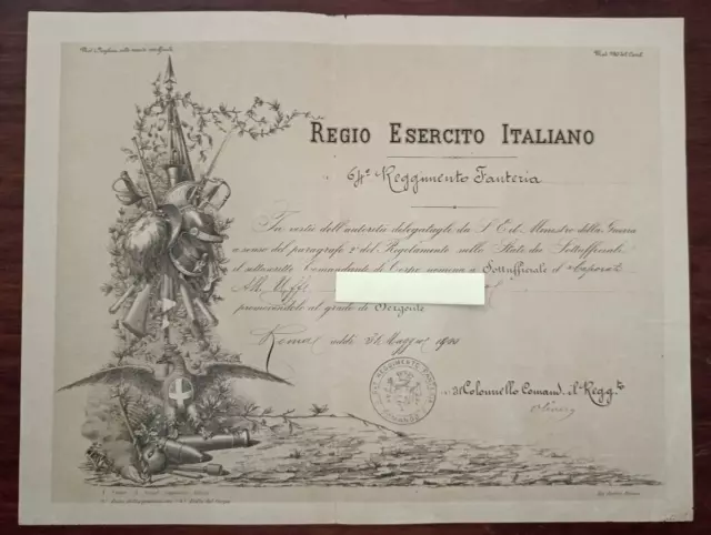 Regio Esercito Italiano 64° Reggimento Fanteria Nomina Sergente 1900