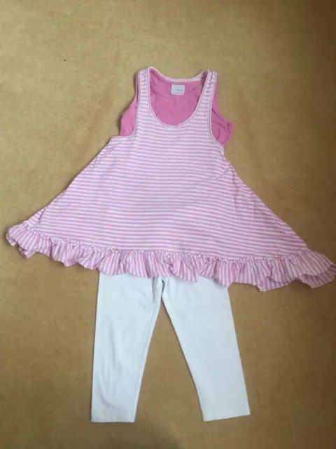 Girls Next Tunic Style Sleeveless Top,vestAnd White Leggings Outfit. Age7.Summer