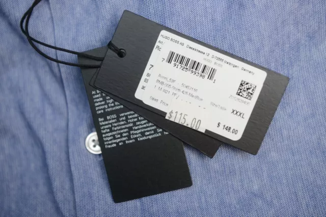 HUGO BOSS Uomo Ronni _ 53 Slim Fit Media Cotone Blu Business Camicia Casual S 8