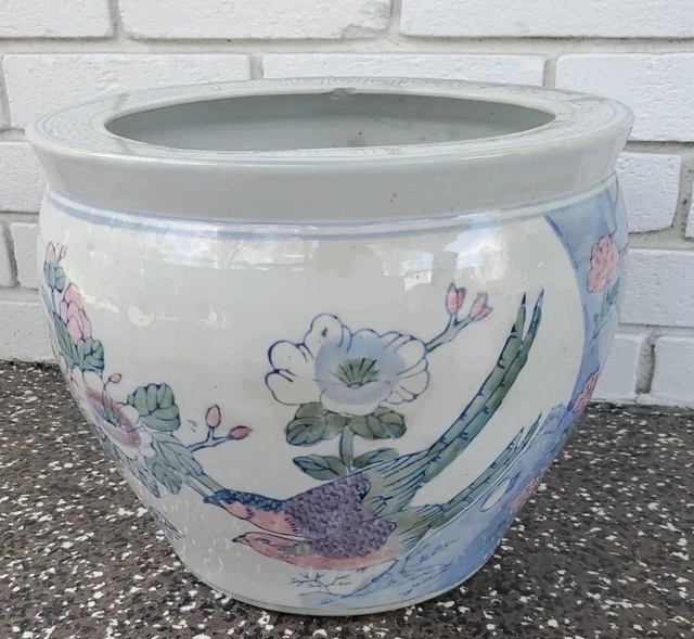 VINTAGE CHINESE LARGE Fish Bowl Planter Jardiniere Pot Flowers Gold