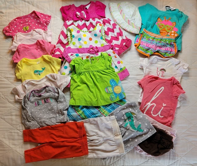 Baby Girl Clothes Lot Sz 3 Months Bodysuits Dress Pants 20 pc Carters - Lot 3M1
