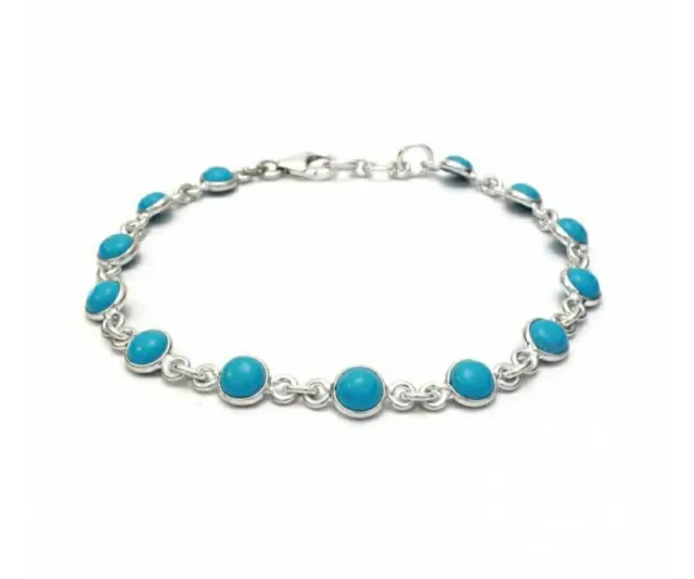 Natural Sleeping Beauty Turquoise Gemstone 925 Sterling Silver Unisex Bracelet