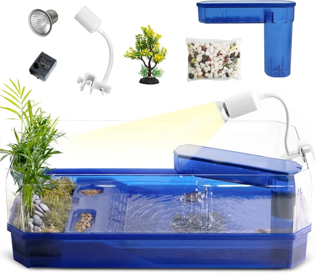 Turtle Tank Habitat, Acrylic Aquatic Tortoise Aquarium Starter Kit with Small