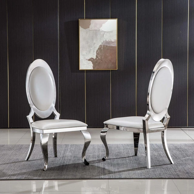 DINING CHAIR, Silver/White
