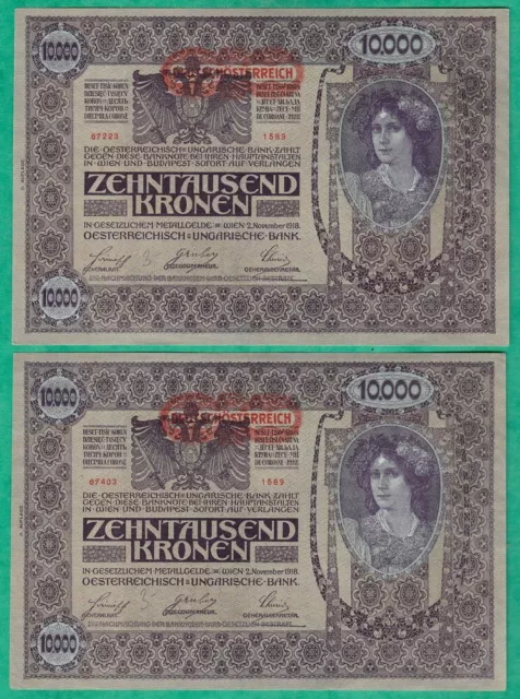 Autriche  Hongrie - 2 Billets De 10 000 Kronen 1918 - Neuf Unc