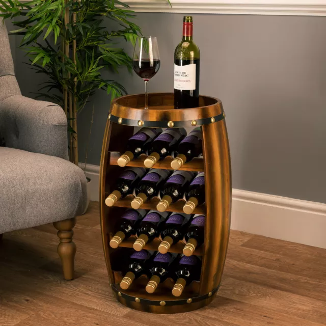 Barrel Wine Rack Wooden Free Standing 14 Bottle Storage Holder H50cm Christow