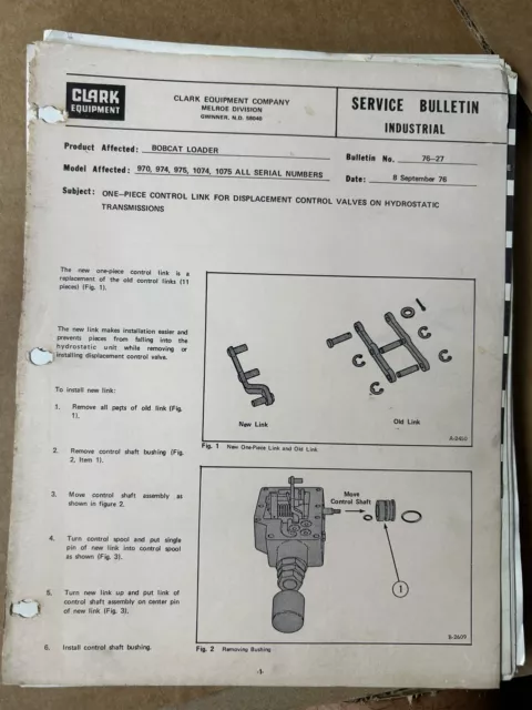 Bobcat Melroe Clark Equipment M-970 Service Manual Gasoline Diesel Bulletin 2