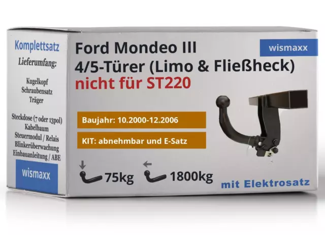 Anhängerkupplung AutoHak für Ford Mondeo Fließheck Limo 00-06 abnehmbar 13pol