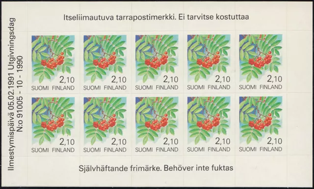 Finnland 1129 Pflanzen: Eberesche 1991, selbstklebend, Folienblatt ** / MNH