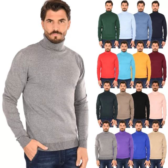 Dolcevita uomo Lana Cashmere Maglione Collo Alto Slim Fit Maglia M L XL XXL