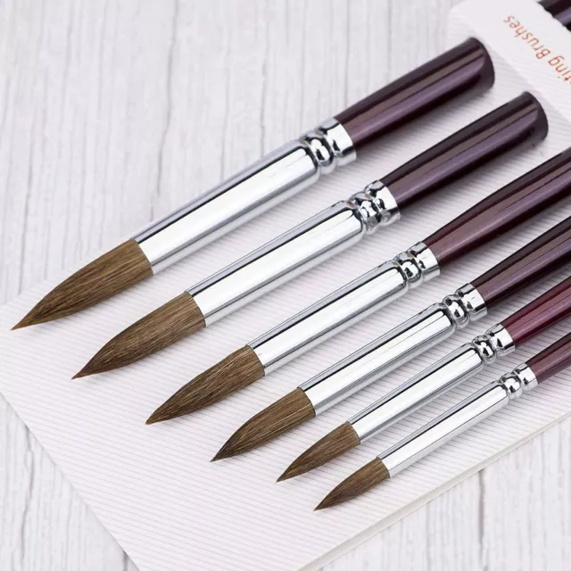 [6Pcs] Artist Paint Brush Set Sable Hair Round Point Tip Watercolor Oil Acrylic