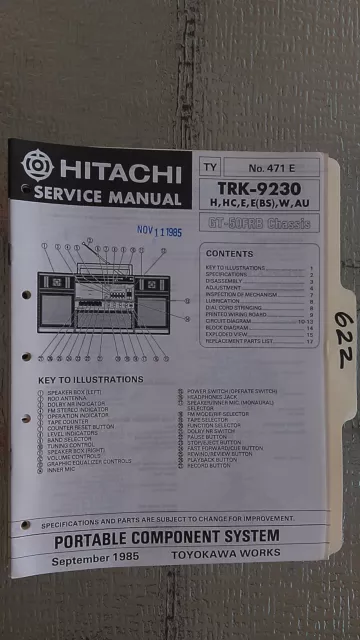 Hitachi trk-9230 service manual original repair book stereo boombox tape deck