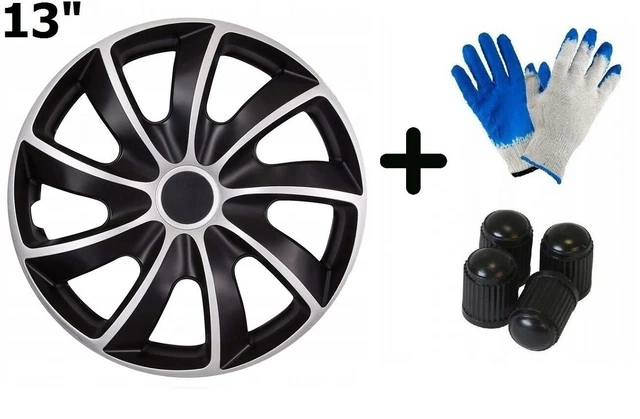 13" QUAD BICOLOR SILVER & BLACK wheel TRIMS car covers HUB CAPS set of 4 | 3540